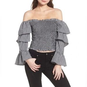 WAYF gingham off-the-shoulder top